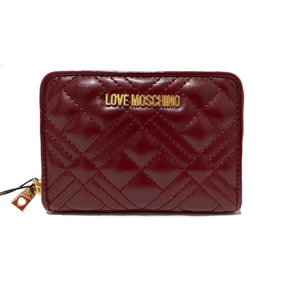 MOSCHINO Love Moschino Burgundy Quilted Gold Logo Wallet NWT - Picture 2 of 14